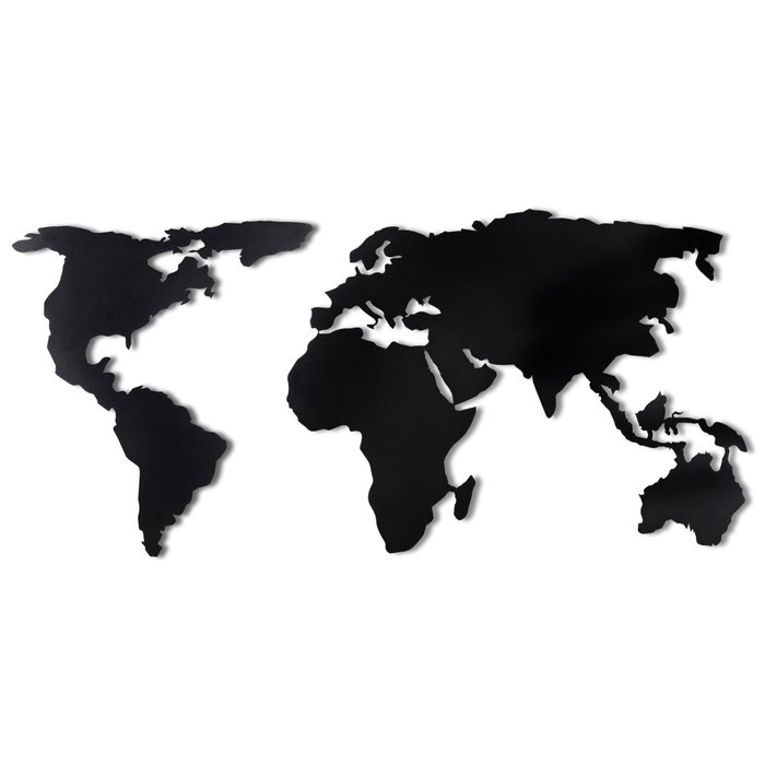 Wallity World Map Silhouette Escultura de pared de metal negra